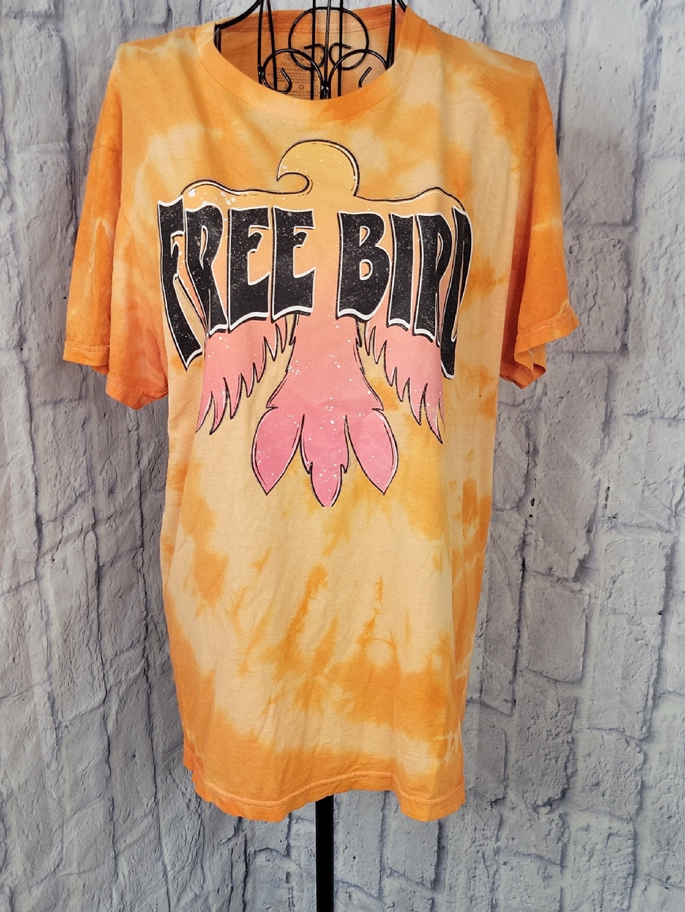 Free Bird Tie Dye‎ Graphic Tee Medium Orange Boho Rock Shirt